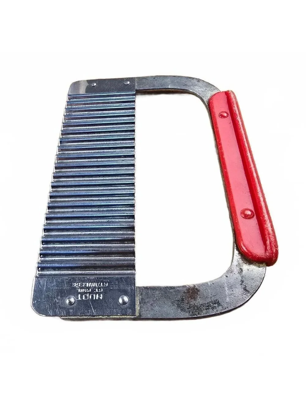 Vintage Huot Crinkle Cutter Stainless Steel Veggie Potato Slicer Red 50s MCM USA